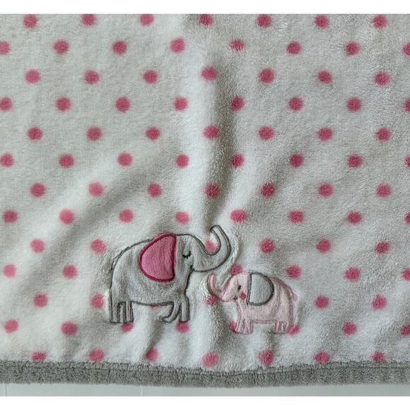 Parents Choice Walmart Elephant Mommy and Baby Pink Gray Polka Dots Blanket Kids - Picture 1 of 6